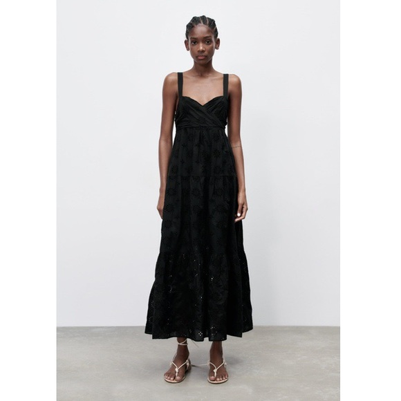OPENWORK EMBROIDERED DRESS Crossover V-neck Maxi Summer Dress - Picture 1 of 4